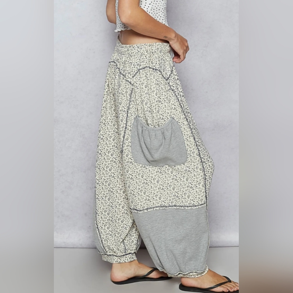 POL Cream & Gray Floral Patchwork Joggers - Picture 3 of 5